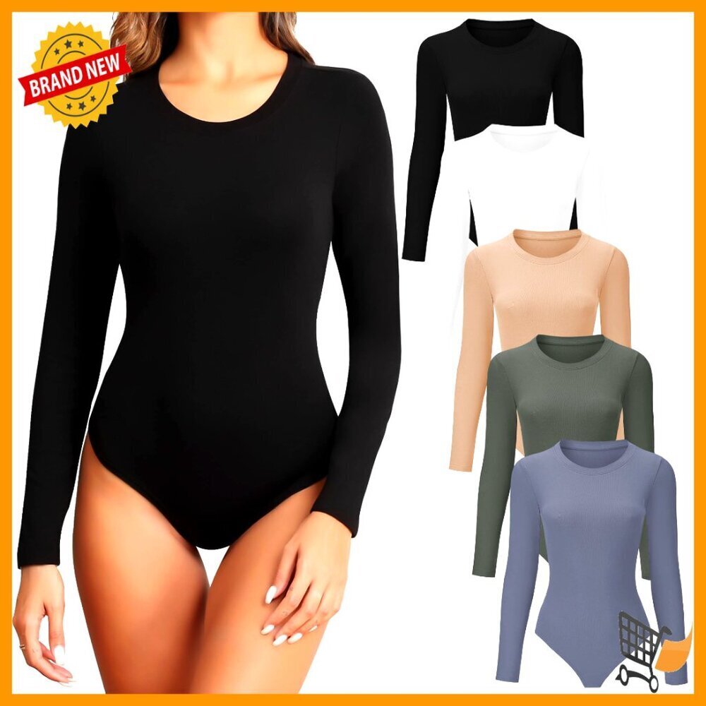 Long Sleeve Bodysuit Stretchy Soft Breathable Casual Basic Round Neck Tops